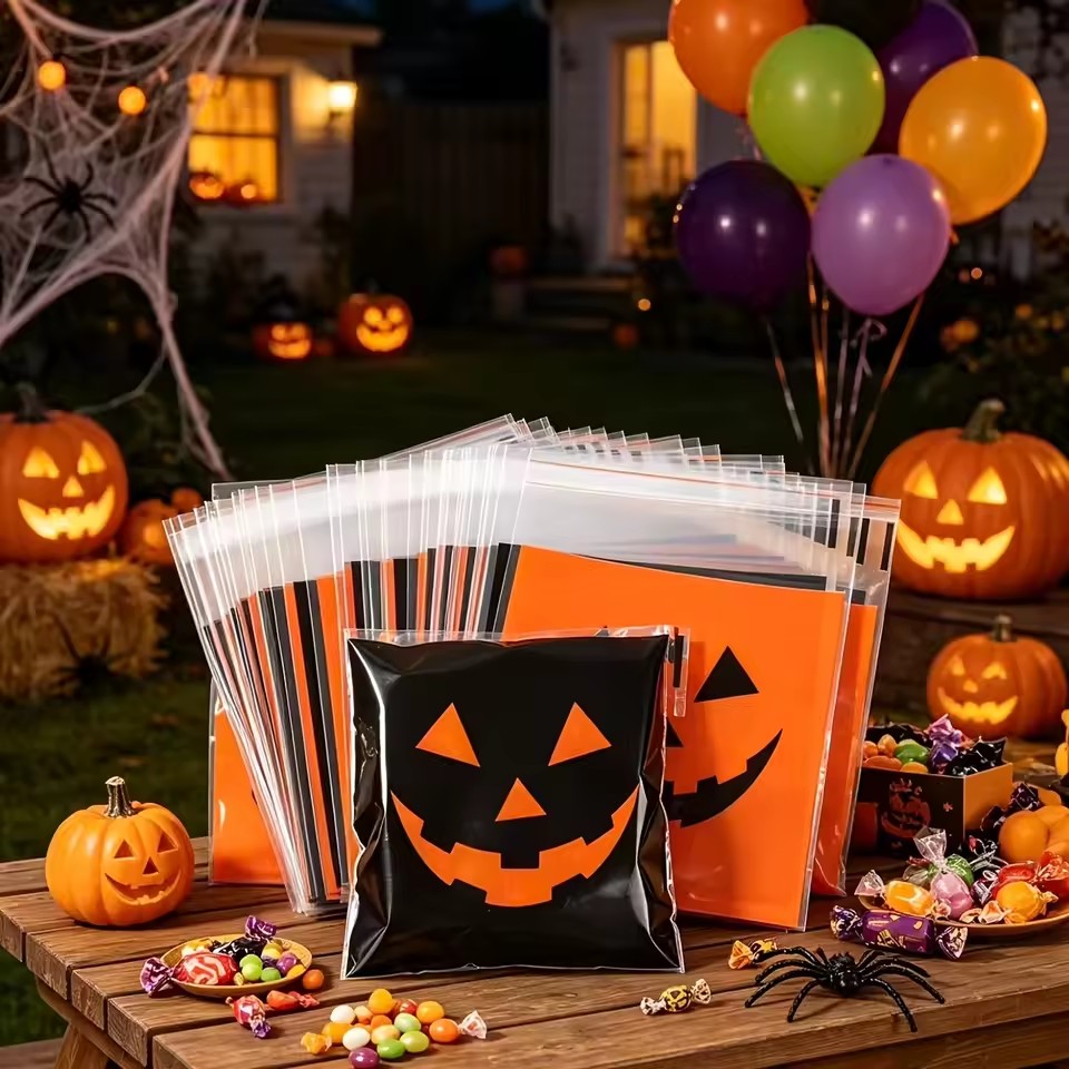 Food Snacks Candy - 50/100個 ハロウィン ブラックオレンジ イービルパンプキン キャンディバッグ ホリデーキャンディスナック