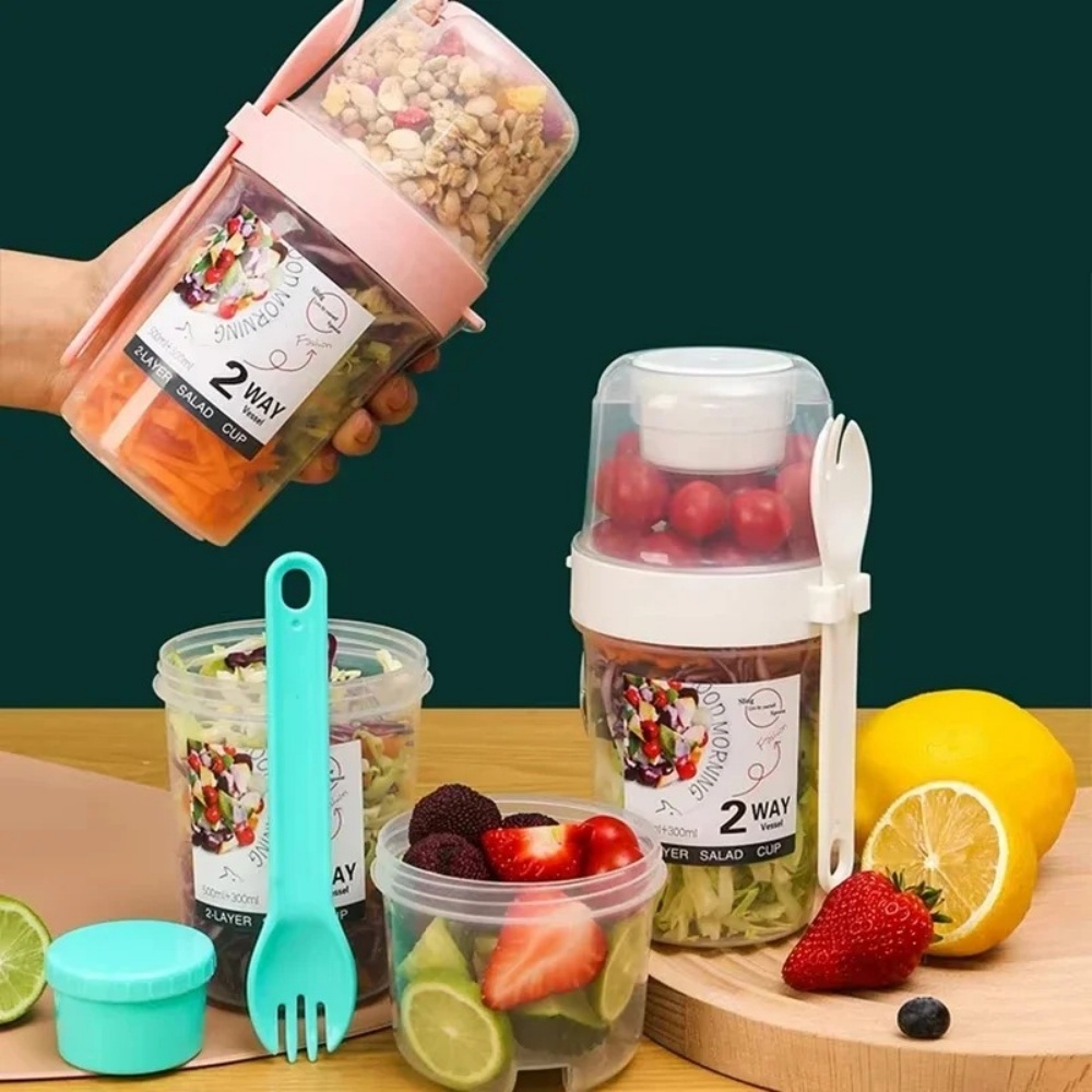 Food Snacks Wholesale - ポータブルサラダカップ朝食カップ食品分層ヨーグルトシリアルオートミールスナックパフェ容器フルーツボックスカップ蓋付きフォーク