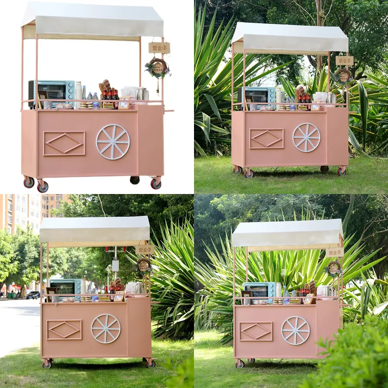 Snacks Food Stall - 移動式手押しスナックカート、屋外夜市フードトロリー、販促用スーパーマーケットアクティビティストール（車輪付き）