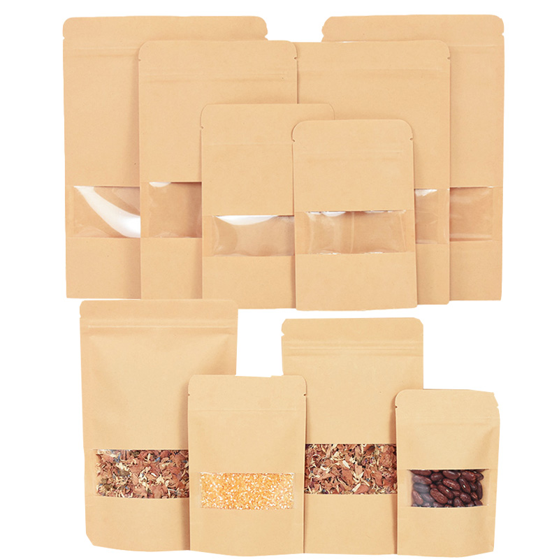 Food Snacks Candy - 20/50 個クラフト紙ジップロックバッグ窓食品スナック茶自己シール保存袋結婚式ホームキャンディギフト包装ポーチ