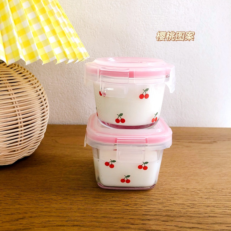 Food Sweet Snacks - ポータブル韓国チェリーミニ密封箱かわいい甘い女の子ガラスフルーツスナックボックス、小容量新鮮な箱瓶ふた付き、120ml、1個