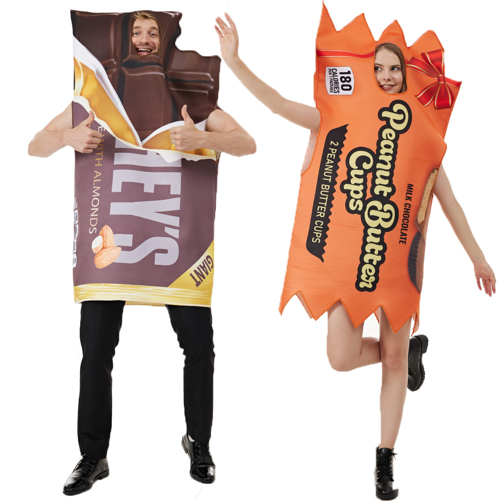 Peanut Butter Snack - Eraspooky 大人面白いカップル衣装チョコレートとピーナッツバター衣装スナックスポンジジャンプスーツハロウィンカーニバルファンシードレス