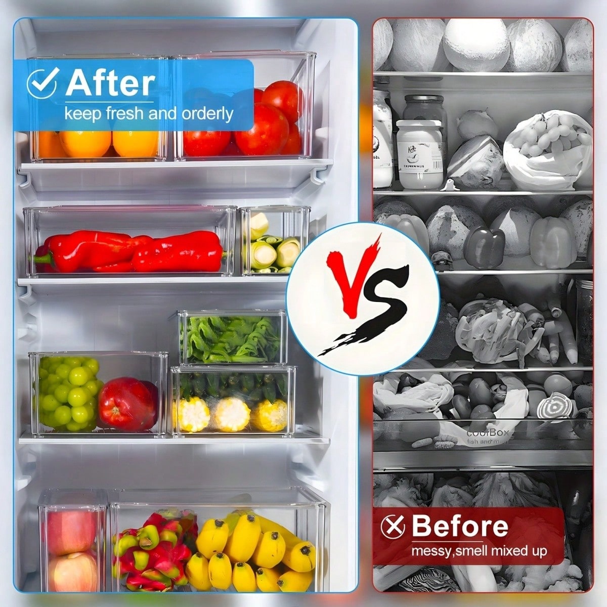 7個/14個セットの積み重ね可能な冷蔵庫用収納ボックス（蓋付 - Food Snacks For Party のレビューと価格