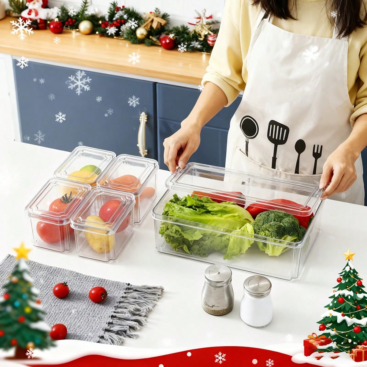 7個/14個セットの積み重ね可能な冷蔵庫用収納ボックス（蓋付 - Food Snacks For Party のレビューと価格