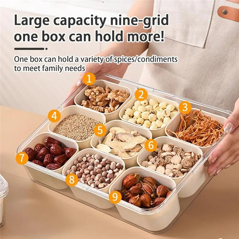 9つのコンパートメントに分かれた蓋付きサービングトレイ、ポー - Food Snacks Candy のレビューと価格