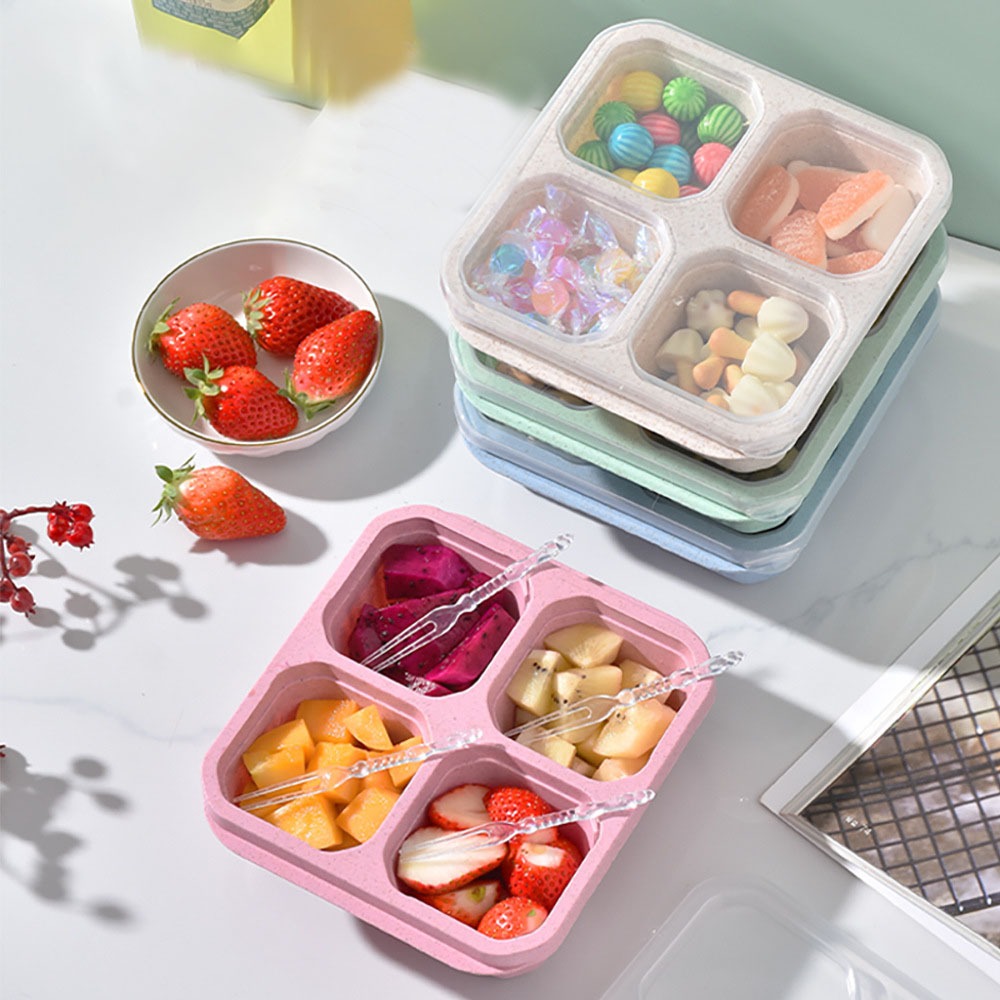 1個入り 再利用可能な小麦ストロー素材 4仕切り付きフードコ - Food Snacks Candy のレビューと価格