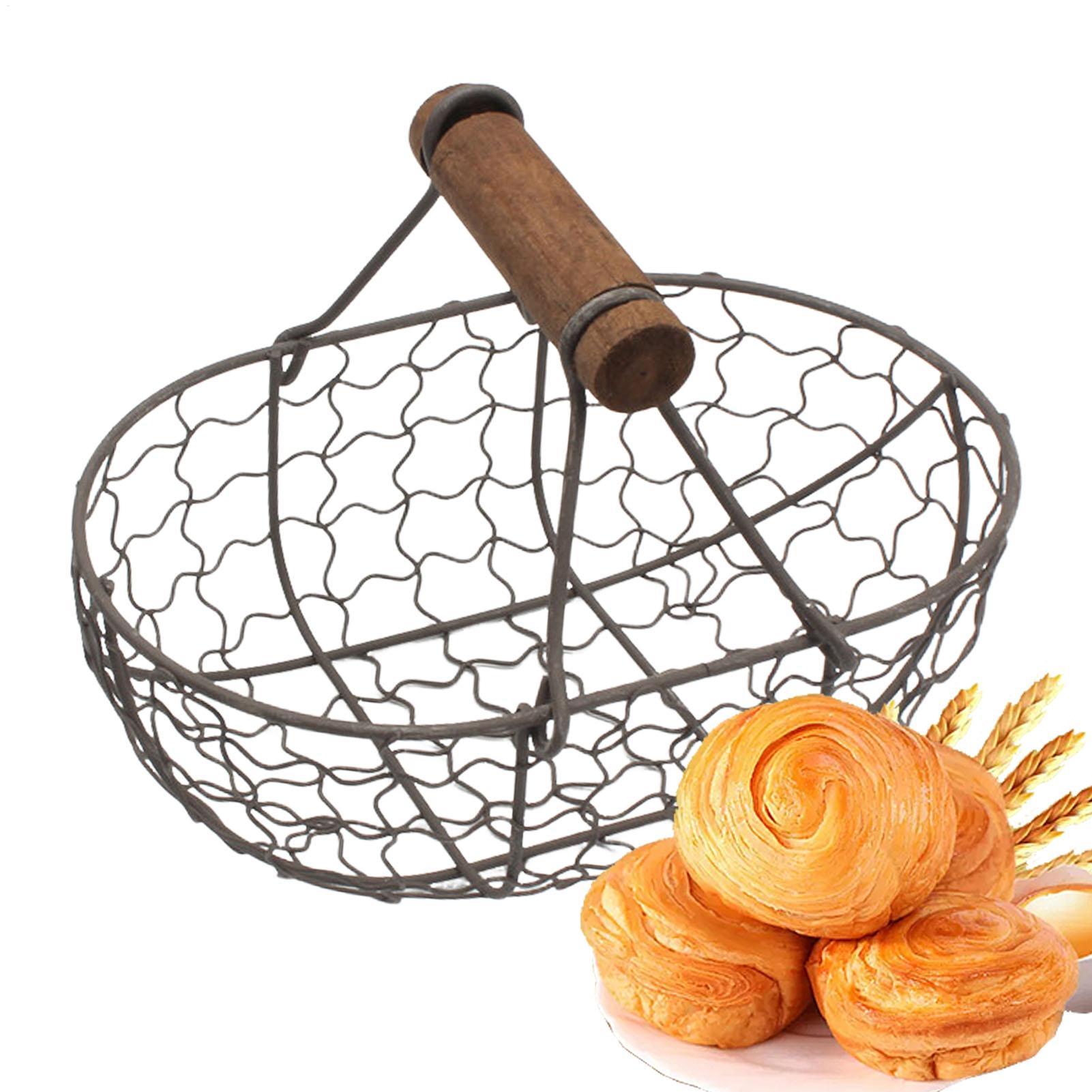 木製ハンドル付き鉄製収納バスケット スナックフルーツプレート - Food Snacks With Iron のレビューと価格