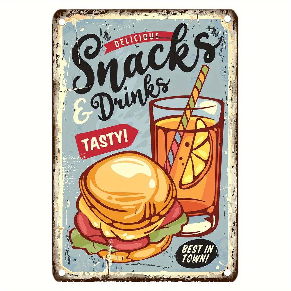 ヴィンテージフードメタルサイン、12x8インチの鉄製壁飾り、 - Food Snacks With Iron のレビューと価格