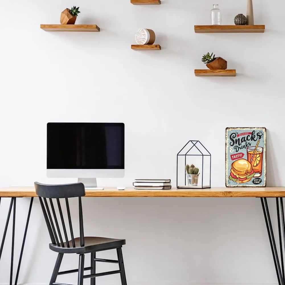 ヴィンテージフードメタルサイン、12x8インチの鉄製壁飾り、 - Food Snacks With Iron のレビューと価格